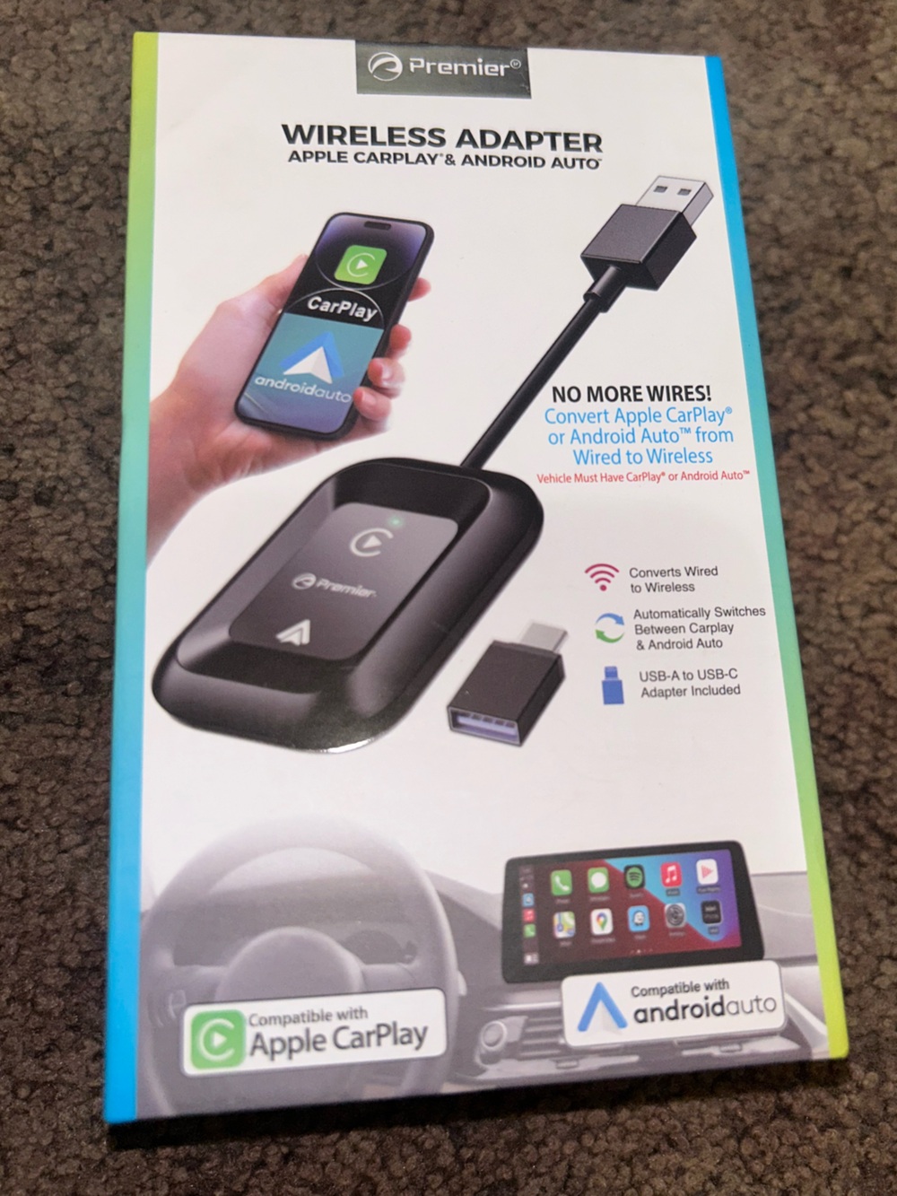 Premier Black Wireless Adapter for Apple CarPlay & Android Auto